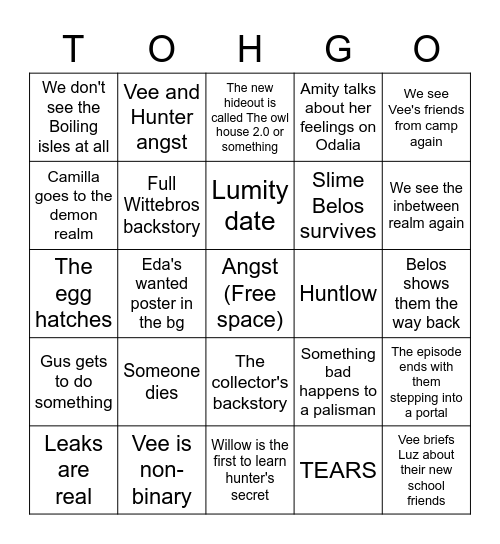 Thanks to them Bingo Card