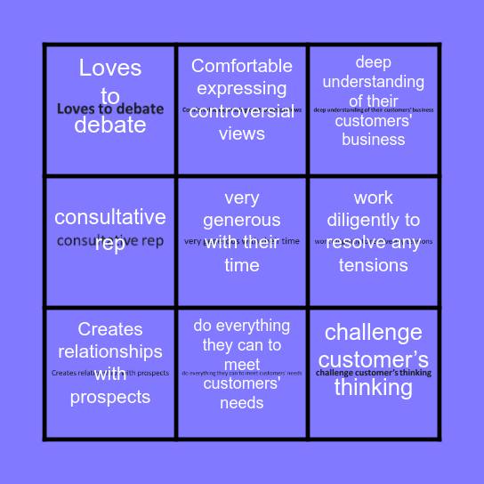 Relationship Builder Bingo Card