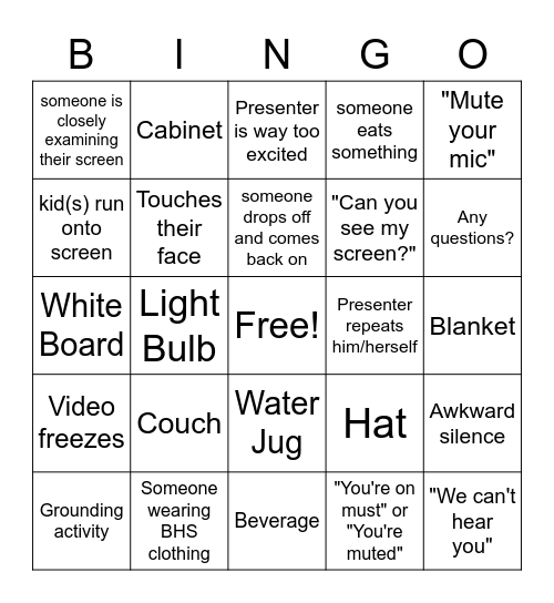 Google Meet Bingo Card