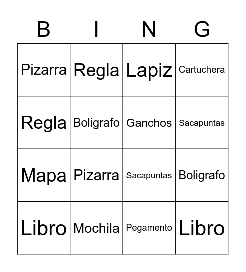 Utiles escolares Bingo Card