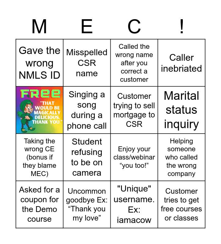 Support Team Bingo Card