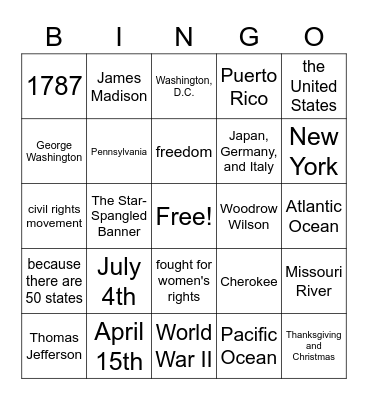 Civics Bingo Card