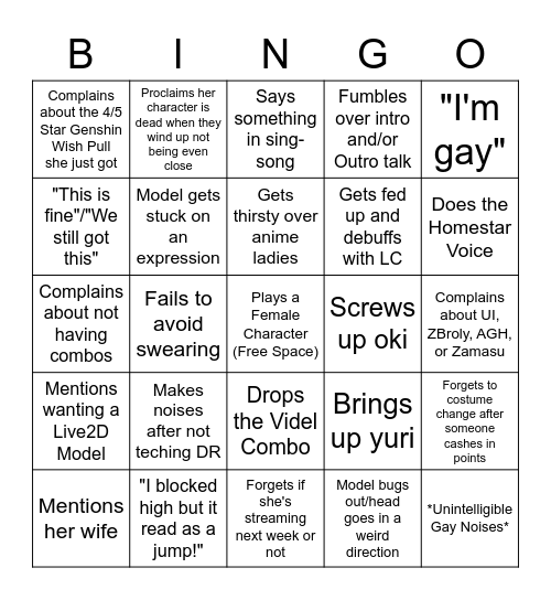 Sugar Crash Bingo Card