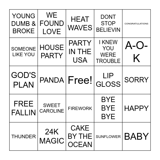 YL SINGO Bingo Card