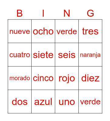CFAD Spanish Bingo Card