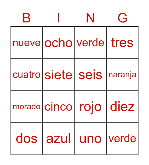 CFAD Spanish Bingo Card