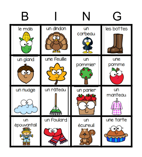 L'AUTOMNE Bingo Card