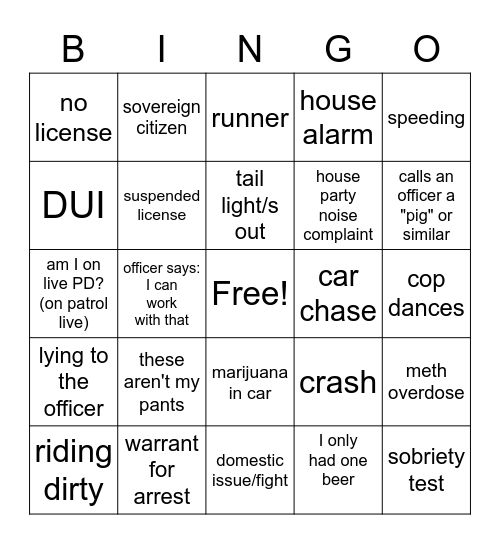 On Patrol: Live Bingo Card