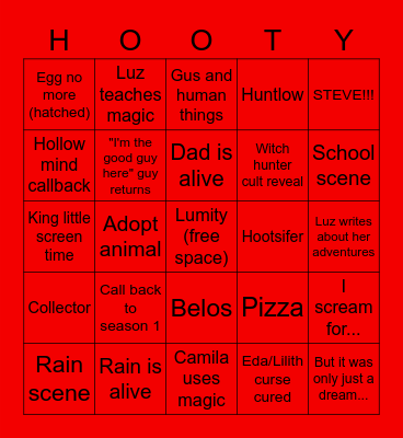 Owl House S3 Prediction Bingo Card