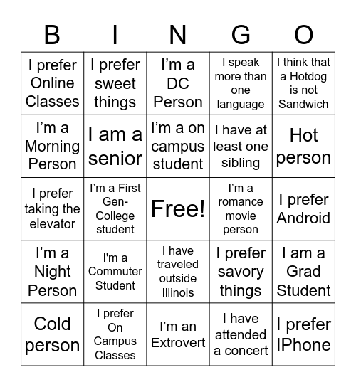 Human Bingo Card Bingo Card