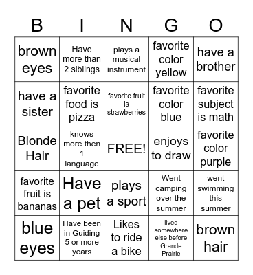 Girl Guides Bingo Card