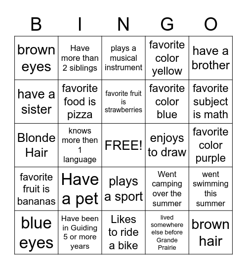 Girl Guides Bingo Card