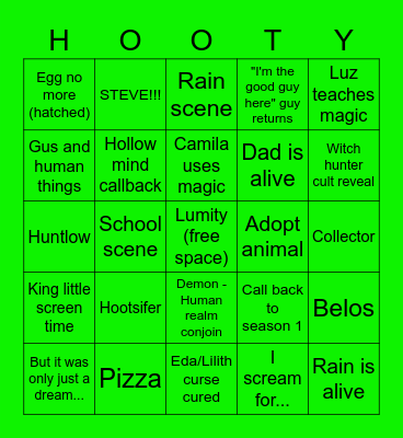 Owl House S3 Prediction Bingo Card