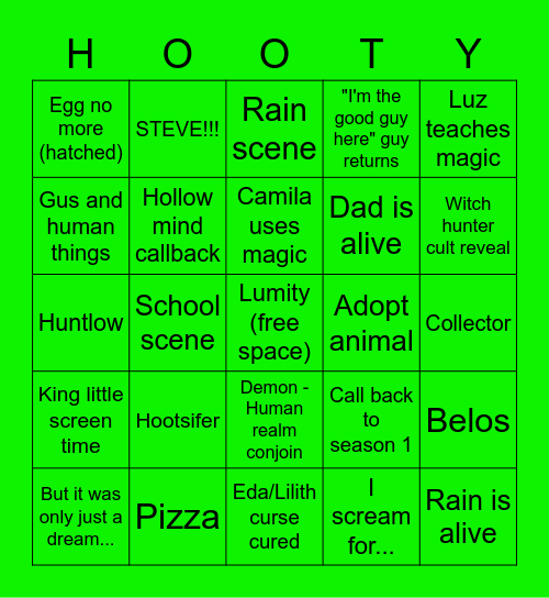 Owl House S3 Prediction Bingo Card