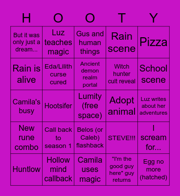 Owl House S3 Prediction Bingo Card