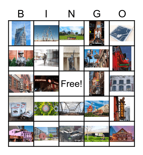 Downtown Nashville Landmark Bingo Card