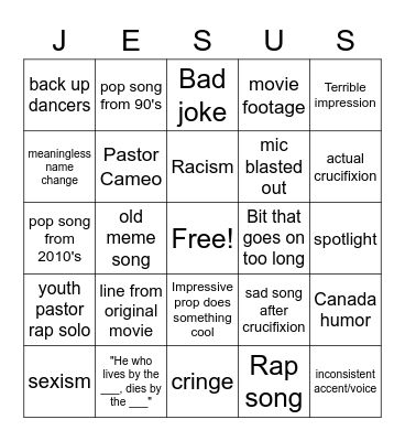 Church of the Rock BINGO Card