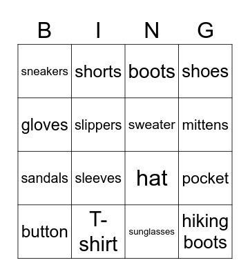 Clothes (Summer and Winter) Bingo Card
