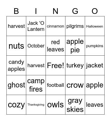 Fall Bingo Card