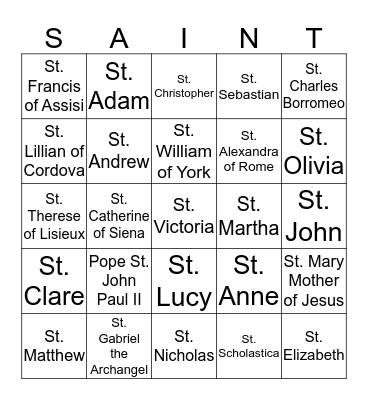 Our Patron Saints Bingo Card