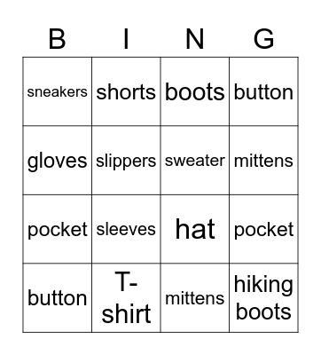 Clothes (Summer and Winter) Bingo Card