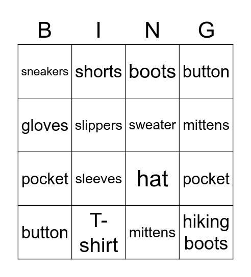 Clothes (Summer and Winter) Bingo Card