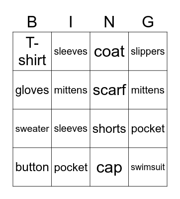 Clothes (Summer and Winter) Bingo Card