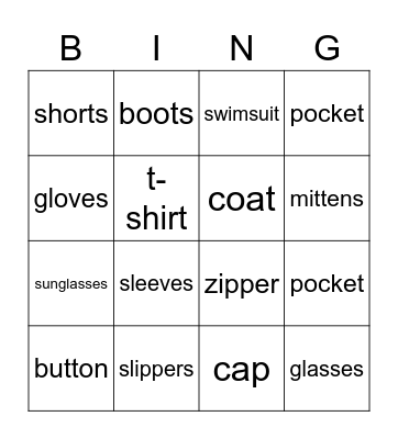 Clothes (Summer and Winter) Bingo Card