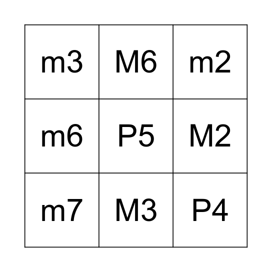 Interval Madness Bingo Card