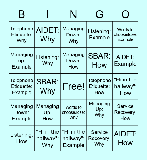 Positive Communication Standards Bingo! Bingo Card