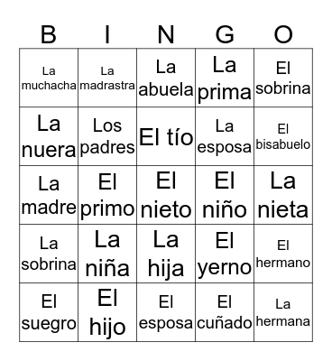 La Familia Bingo Card