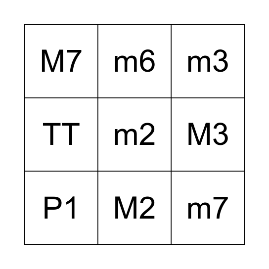 Interval Madness Bingo Card