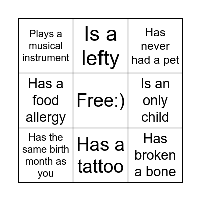 Human Bingo Card