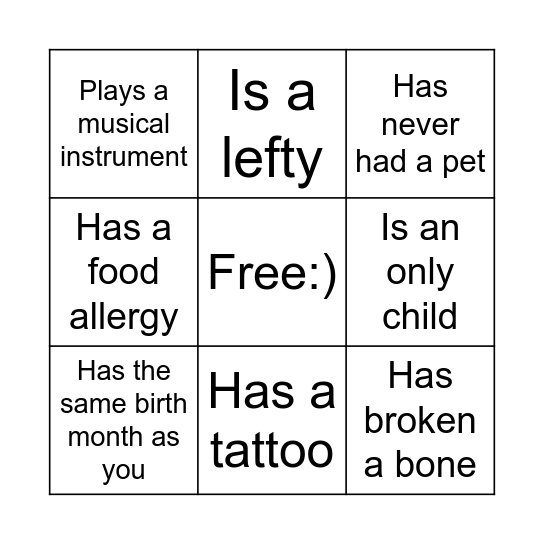 Human Bingo Card