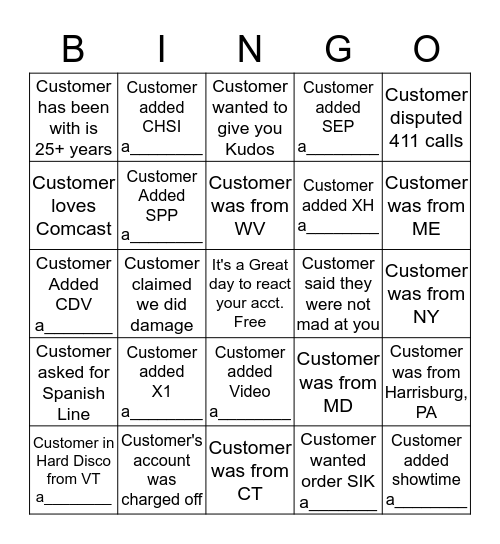 Disco Bingo (please provide acct. # for anything with a______ at the bottom) 1 Square Per Account Bingo Card