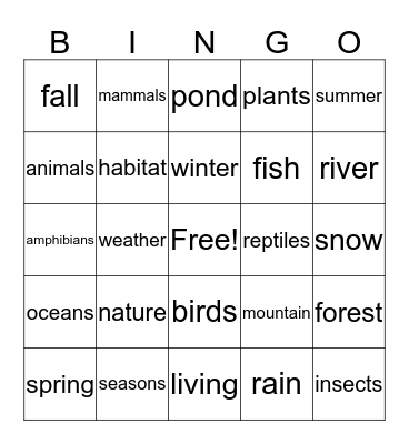 Nature Bingo Board Bingo Card