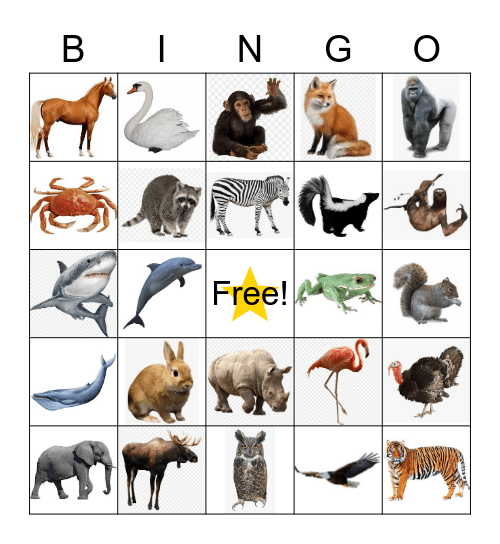 Animal Bingo Card