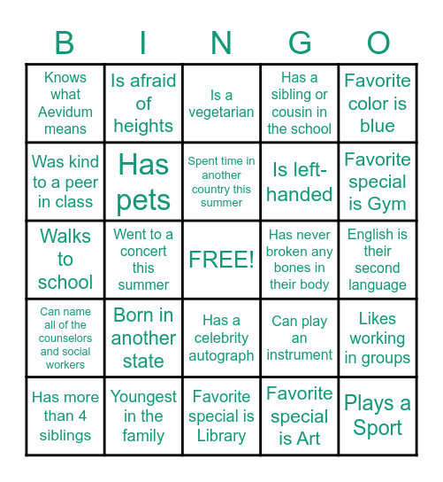 Aevidum Bingo Icebreaker Bingo Card