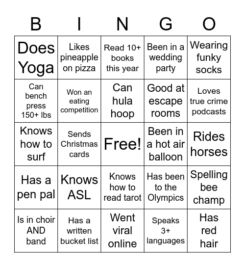 Icebreaker Bingo Card