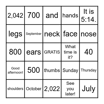 Quarter 1 Review Bingo Card