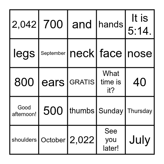 Quarter 1 Review Bingo Card