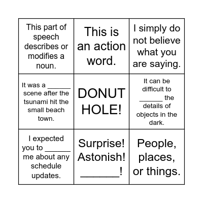 Vocabulary Bingo Card