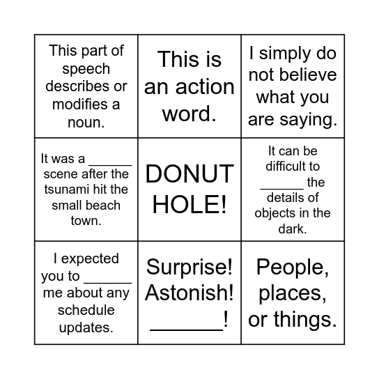 Vocabulary Bingo Card