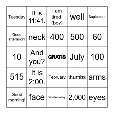 Quarter 1 Review Bingo Card