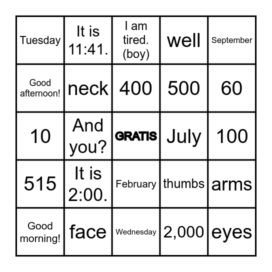 Quarter 1 Review Bingo Card