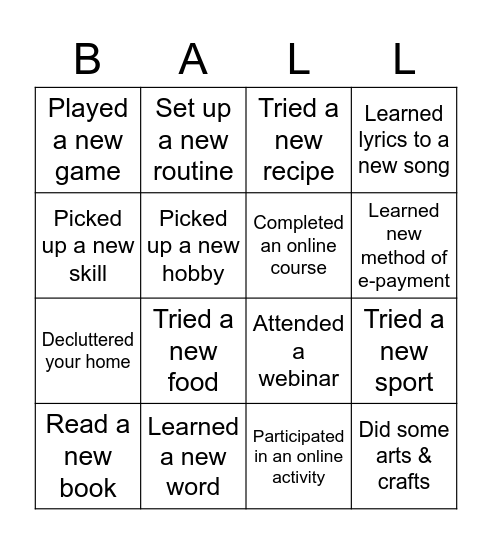 Learner's Bingo SG Bingo Card