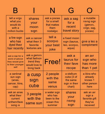 FALL MIXER ASTROLOGY BINGO Card