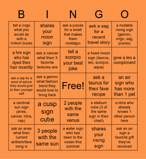 FALL MIXER ASTROLOGY BINGO Card