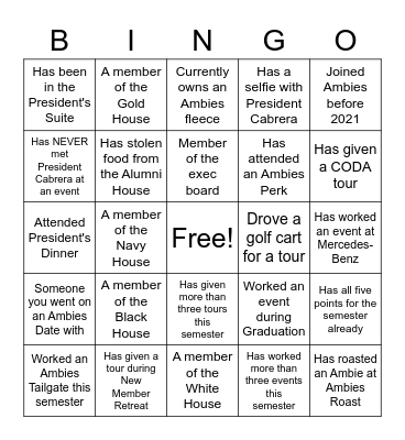 Ambies Bingo Card
