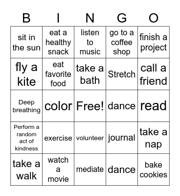 Coping Strategies Bingo Card